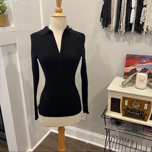 Black V Neck with Collared Detail